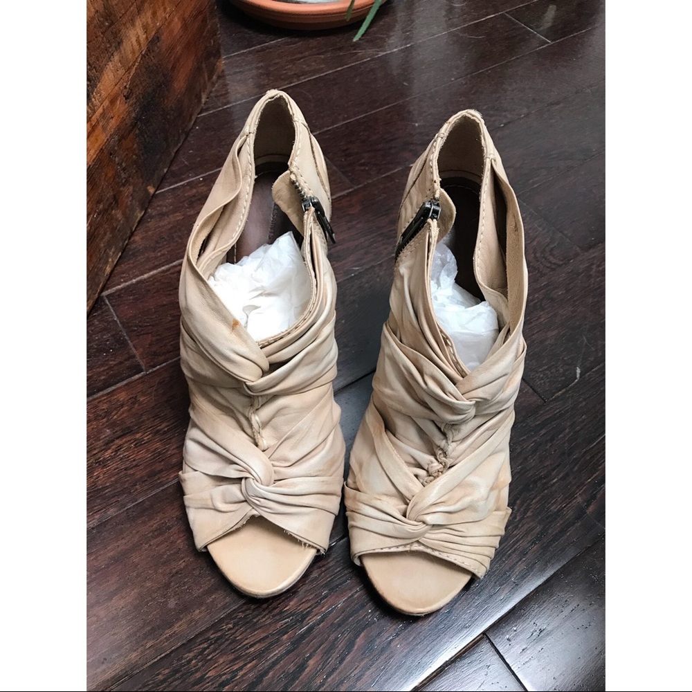 All saints Imogen nude leather wrap heels booties